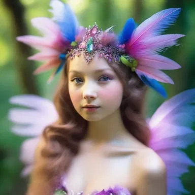 In the magical realm, the fairy wore a feathery headdress that sparkled with iridescent feathers.