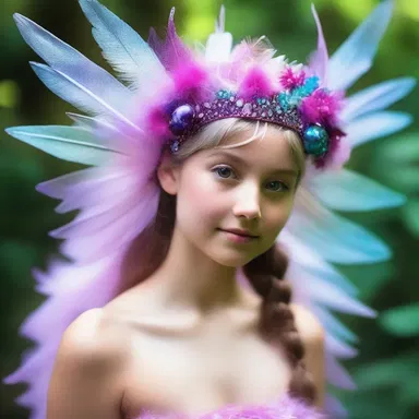 In the magical realm, the fairy wore a feathery headdress that sparkled with iridescent feathers.