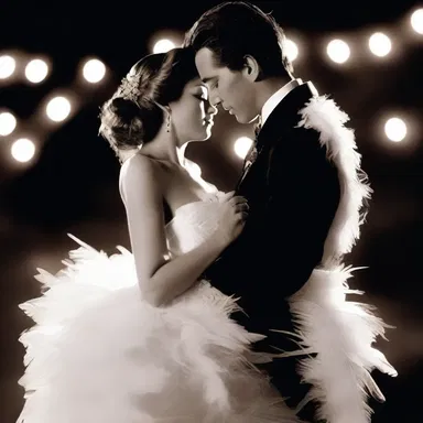 As the couple danced under the moonlight, the soft touch of the feathered boa against her skin felt dreamy and feathery.