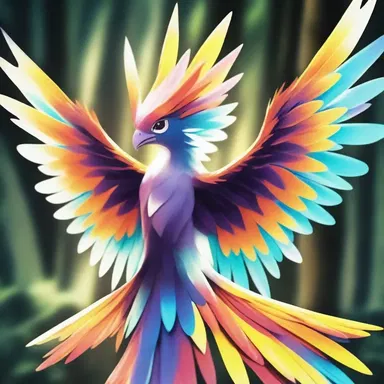 In the popular anime series, the magical creature had vibrant feathery wings that glowed with different colors.