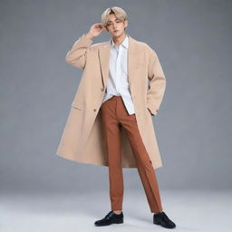 Animated character inspired by Kim Taehyung, with a stylish outfit, charismatic expression, and dynamic pose.