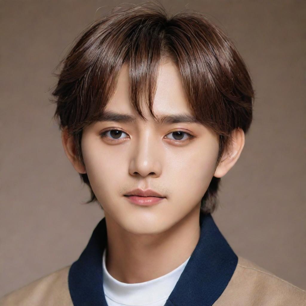 Animated character resembling Kim Taehyung, complete with his signature style, expressive eyes and charming personality.