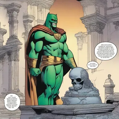In the comic book storyline, the villain tries to steal a powerful artifact hidden in the thoracic cavity of a statue.