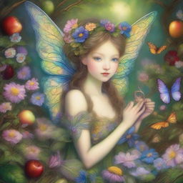 A high dynamic range image portraying a whimsical, dreamlike visual, inspired by the artistic styles of Josephine Wall, James C Christensen, and Brian Froud