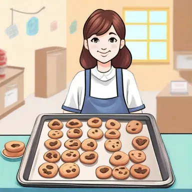 The protagonist in the novel baked a tray of cookies on a cookie sheet for the school bake sale.