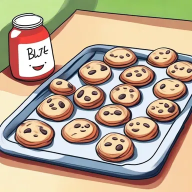 The protagonist in the novel baked a tray of cookies on a cookie sheet for the school bake sale.