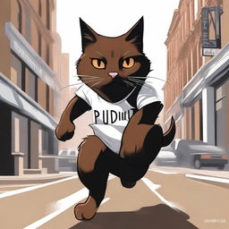 A high-quality digital art image showcasing a brown and black cat with a white chin and neck