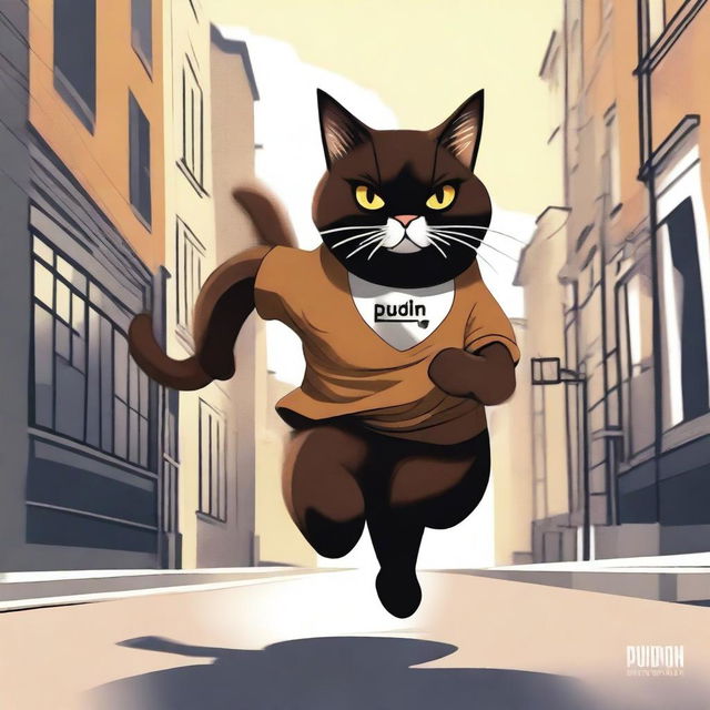 A high-quality digital art image showcasing a brown and black cat with a white chin and neck