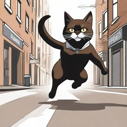 A high-quality digital art image showcasing a brown and black cat with a white chin and neck