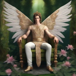 A high-quality digital art piece depicting a handsome, manly Fairy King