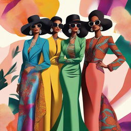 A high-quality digital art image showcasing a group of stylish women confidently posing