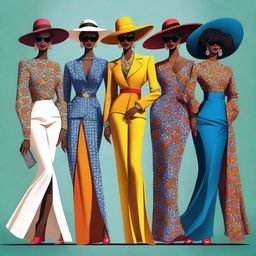 A high-quality digital art image showcasing a group of stylish women confidently posing