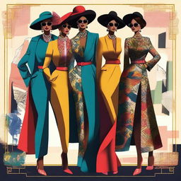 A high-quality digital art image showcasing a group of stylish women confidently posing