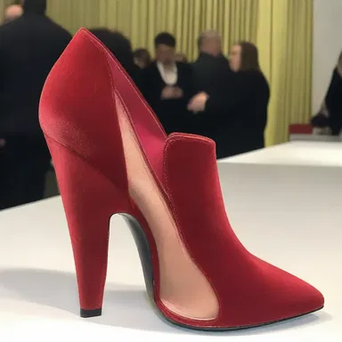 The fashion designer showcased her latest collection of high-heeled shoes in a glamorous shoebox with a velvet lining.