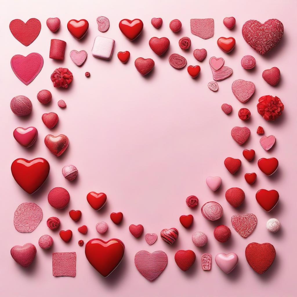 This is a striking knolling photograph that showcases an array of Valentine's Day decorations