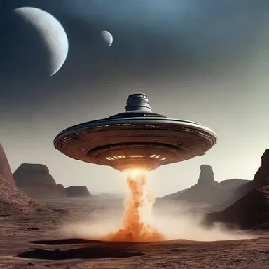 The spaceship blasted off and accelerated rearwards toward distant galaxies in the science fiction movie.