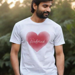 A romantic image of a T-shirt with the names 'Diljeet' and 'Ramneek' elegantly inscribed on it, surrounded by a soft and dreamy aura of love.