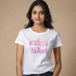 A romantic image of a T-shirt with the names 'Diljeet' and 'Ramneek' elegantly inscribed on it, surrounded by a soft and dreamy aura of love.