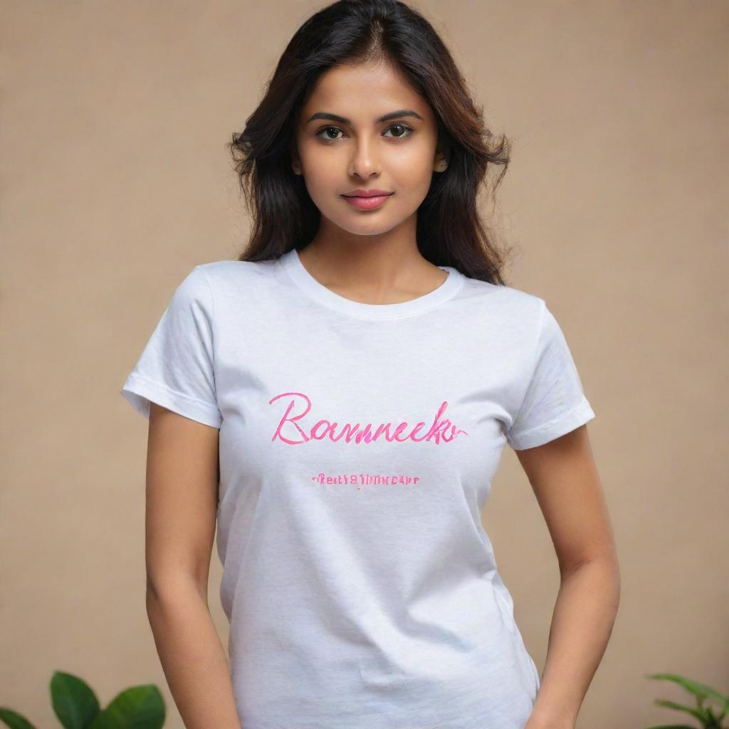 A romantic image of a T-shirt with the names 'Diljeet' and 'Ramneek' elegantly inscribed on it, surrounded by a soft and dreamy aura of love.