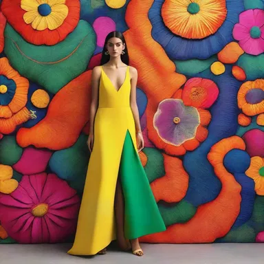 The designer's signature can be seen in the bold and vibrant colors of the collection.