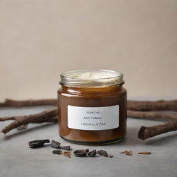 A soothing cream product infused with licorice root, housed in a robust jar, with licorice roots and cream texture visibly appealing in the foreground.