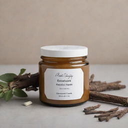 A soothing cream product infused with licorice root, housed in a robust jar, with licorice roots and cream texture visibly appealing in the foreground.