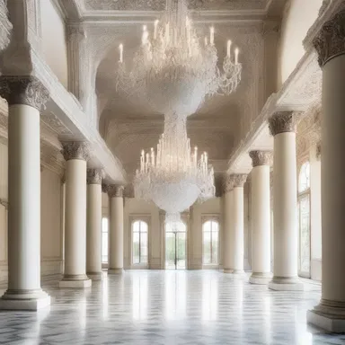 The luxurious chandelier hung elegantly in the grand hall, its arms adorned with delicate white metal designs that added a touch of sophistication to the space.