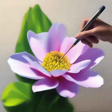 The artist used a paintbrush to poke out the petals of the flower, adding depth and dimension to the painting.