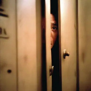 The scene in the movie featured a character poking out their head from behind a door to spy on someone.