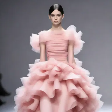 The fashion designer created a dress with layers of ruffles that poke out at various angles, creating an avant-garde look.