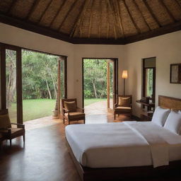 Interior of a luxurious Sri Lankan hotel, displaying its unique blend of modern comforts and traditional Sri Lankan architecture.