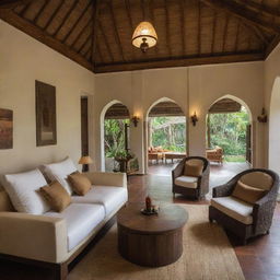 Interior of a luxurious Sri Lankan hotel, displaying its unique blend of modern comforts and traditional Sri Lankan architecture.