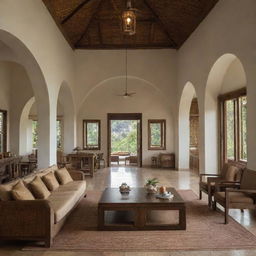 Interior of a luxurious Sri Lankan hotel, displaying its unique blend of modern comforts and traditional Sri Lankan architecture.