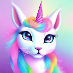 This is a vibrant digital art image of a unique creature, a unicorn cat