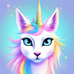 This is a vibrant digital art image of a unique creature, a unicorn cat