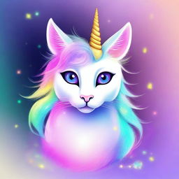 This is a vibrant digital art image of a unique creature, a unicorn cat