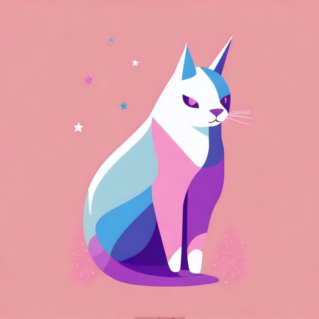 This is a poster-style digital art image, limited to an 8-color palette, featuring a unicorn cat