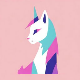 This is a poster-style digital art image, limited to an 8-color palette, featuring a unicorn cat