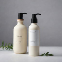 A cost-effective design for a body lotion product with licorice root, packaged in a minimalist yet attractive bottle, emphasizing its organic ingredient.