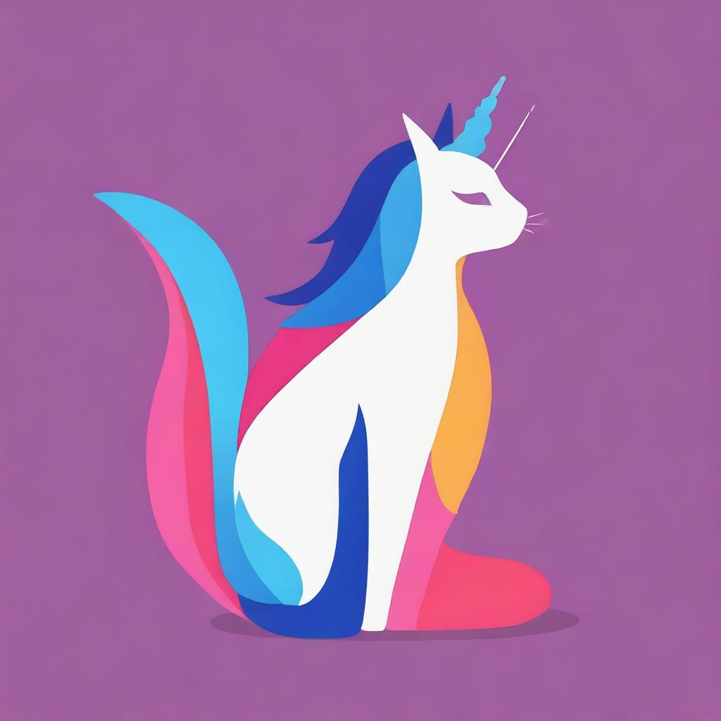 This is a high-quality, poster-style digital art image featuring a unicorn cat, rendered in a striking 3-color palette