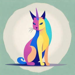 This is a high-quality, poster-style digital art image featuring a unicorn cat, rendered in a striking 3-color palette