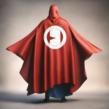 The superhero's cape billowed, revealing the symbol on the undersurface, ready for action.