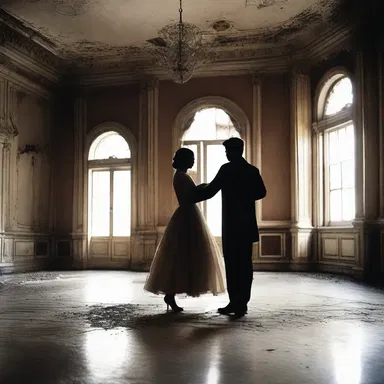 The young girl watched in terror as the waltz played on, the haunting melody echoing through the abandoned ballroom.