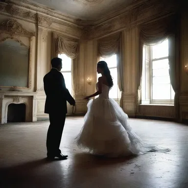 The young girl watched in terror as the waltz played on, the haunting melody echoing through the abandoned ballroom.