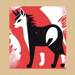 This is a high-quality, stencil-style digital art image featuring a unicorn cat, rendered in a striking 2-color palette of red and black