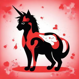 This is a high-quality, stencil-style digital art image featuring a unicorn cat, rendered in a striking 2-color palette of red and black