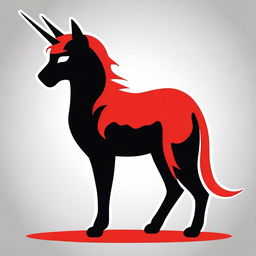 This is a high-quality, stencil-style digital art image featuring a unicorn cat, rendered in a striking 2-color palette of red and black