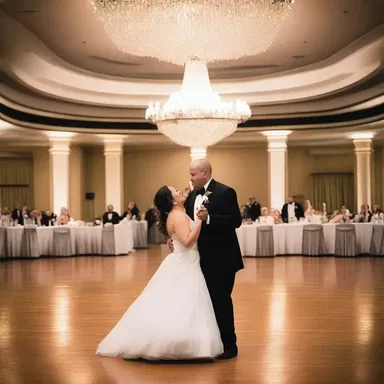 The grand ballroom was adorned with crystal chandeliers and a spacious dance floor, perfect for waltzing the night away.