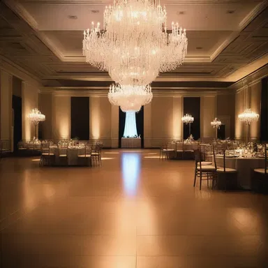 The grand ballroom was adorned with crystal chandeliers and a spacious dance floor, perfect for waltzing the night away.