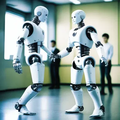 In the distant future, humanoid robots were programmed to waltz flawlessly, showcasing their advanced motor skills and precision.